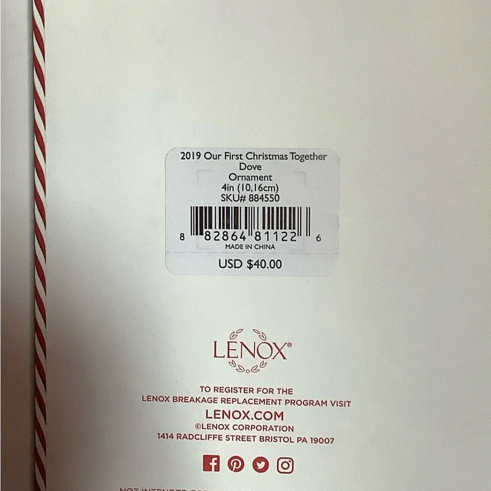 Lenox Christmas Ornament 2019 Dove First Christmas Together